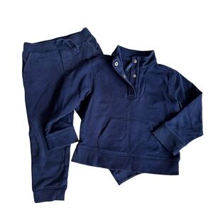 Janie and Jack Jogger Set Navy Blue Fleece Pullover and Pants Kids 4T